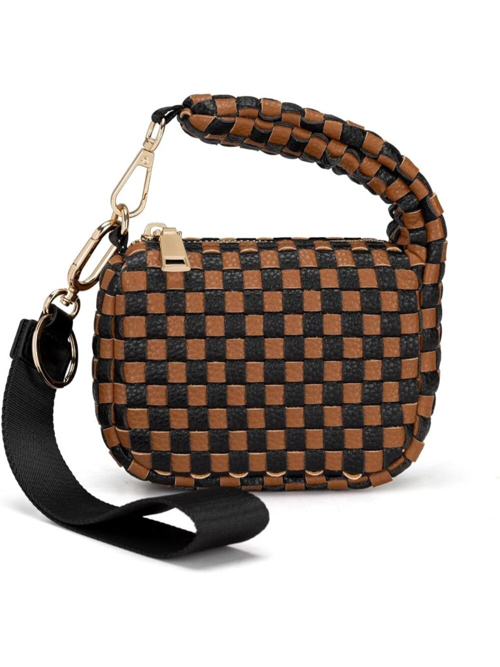 Women Black brown Zipper Mini Quilted Tote Wristlet Wristlet Cute Crossbody Bag